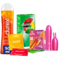Durex VIBE & TEASE Conejito Vibrador 2 en 1 + Lubricante Efecto Calor 50 ml + Pleasurefruits Saboréame 12 Preservativos